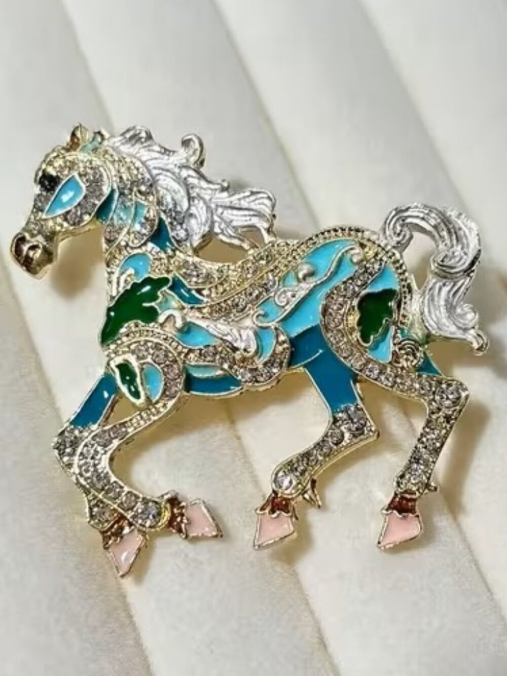 Blue Stallion Horse with Rhinestones Brooch Z2